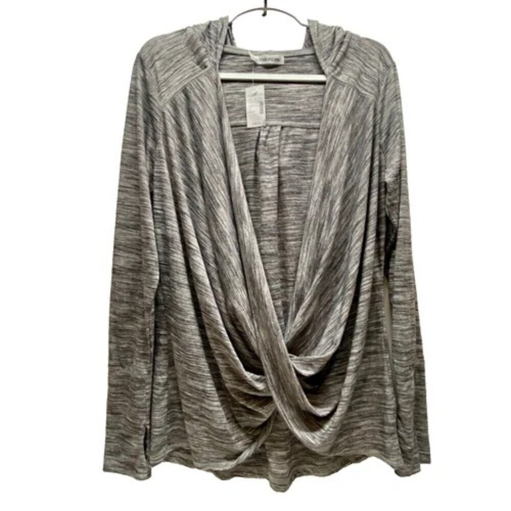 Maurices Draped Front Long Sleeve Hooded Top Women's Plus Size 1 Black Gray NWT
